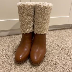 Shearling trimmed heeled boots